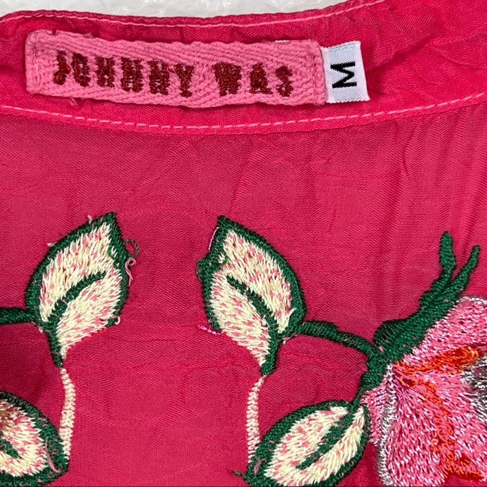 JOHNNY WAS Pink Embroidered Floral Boho Tunic Top Button Up Size Medium - Picture 11 of 12